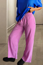 Pink Plaid Print Drawstring High Waist Wide Leg Casual Pants - $287.36 MXN