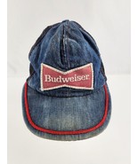 Vintage Budweiser Denim Trucker Hat Bowtie Logo Well Worn Adult snapback... - £23.34 GBP