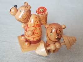 Two Wooden Bear Figurines. Hand Painted Russian Folk Art For Children - $34.26