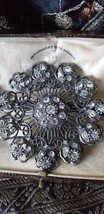VINTAGE 1970-s Extremely Large Pewter Crystal Openwork Czech Style Brooch. - $34.65