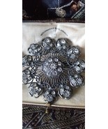 VINTAGE 1970-s Extremely Large Pewter Crystal Openwork Czech Style Brooch. - $47.56 CAD