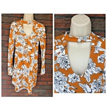 Choker Neck Stretch Dress V-Neck Small Love Fire Floral Marigold Tunic Long Slee - £4.48 GBP
