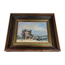 Vintage Framed Oil Painting Cover Wagon Train Cowboy Horse Mountain Prairie USA - £72.76 GBP