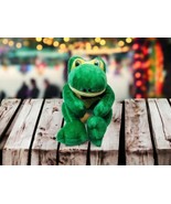 Vintage Nanco Green Stuffed Large Frog With Red Bow Plush Korea - $71.12 CAD