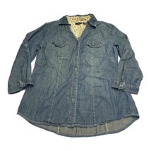 A.N.A Shirt Women Medium Blue Denim Pocket Collared Long Sleeve Casual Button-Up - $24.18