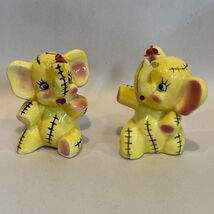 Vintage 1950&#39;s Yellow Elephant Salt Pepper Shakers Japan Ceramic Stitche... - $28.01 CAD