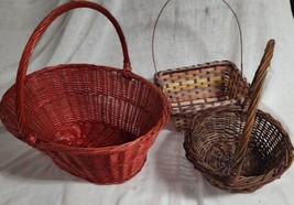 Lot of 3 Woven Baskets Vintage Decoration Country Red Brown Display Cent... - $16.99