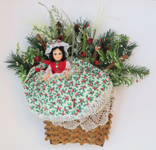 Handmade Christmas Wreath Greenery Arrangement with 1950s Vintage Dutchess Doll  - £11.79 GBP