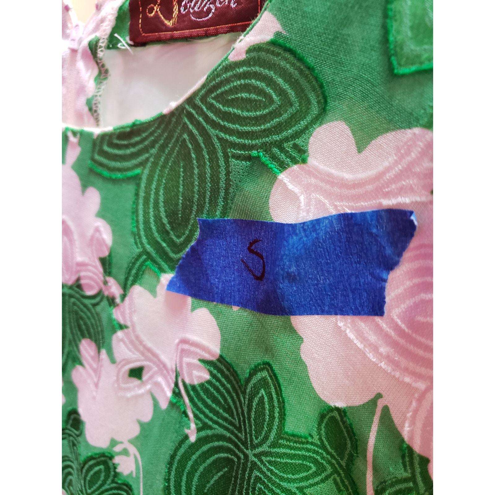VTG Maxi Dress Women's Small Green Floral Lined Crew Neck Long Sleeve Back Zip Item image 9