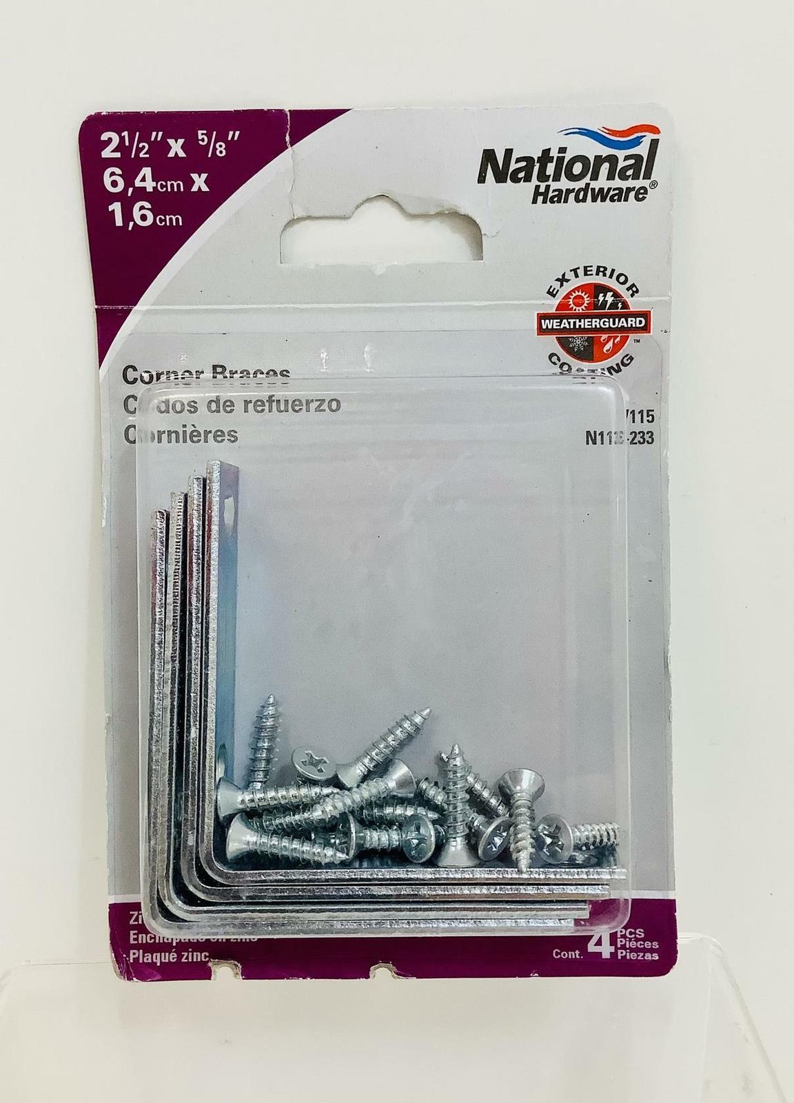 4 Piece National Hardware Corner Braces 2-1/2&quot; x5/8&quot;, Zinc Plated -N113-233 - $10.28