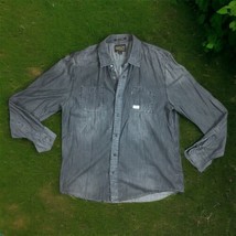 Third &amp; Army Sz L Long Sleeve Grey Snap Solid Gray Chambray Laundered Shirt - $23.09