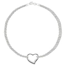 14K White Gold Double Strand with Center Heart Anklet, 10&quot; - £257.97 GBP