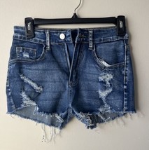 Shein Blue Distressed Denim Casual Pull On High Waisted Shorts Size XS - $11.87