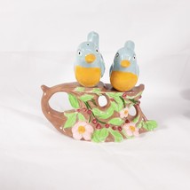 Vintage Blue Birds Salt and Pepper Shakers Ceramic Floral Stand - £15.84 GBP