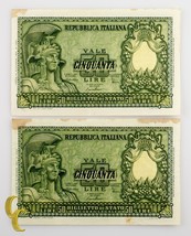 1951 Italia 2 Sequentially Numerada 50 Lira (Au ) About Uncirculated Estado - $60.60