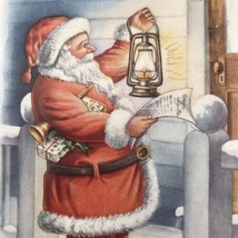 Vintage Santa Clause w/ Oil Lamp &amp; Letter at Porch Embossed Postcard 3.5... - £9.74 GBP
