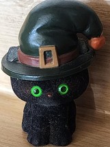Hallmark Merry Miniature 1978 Sweet Kitten Black Cat Flocked Halloween Witch Hat - £9.24 GBP