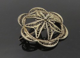 925 Sterling Silver - Vintage Antique Filigree Floral Dome Brooch Pin - BP3707 - £27.99 GBP