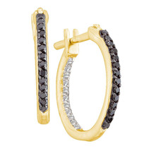 10k Yellow Gold Black Color Enhanced Diamond Inside-Outside In Out Hoop Earrings - £207.23 GBP