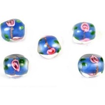 5 Lampwork Flower Glass Beads Jewelry Blue Parts 8mm - £12.71 GBP