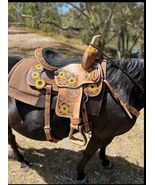 Western Saddle Argentinian Leather Sun Flower Tooled Western Barrel Hors... - €340,96 EUR