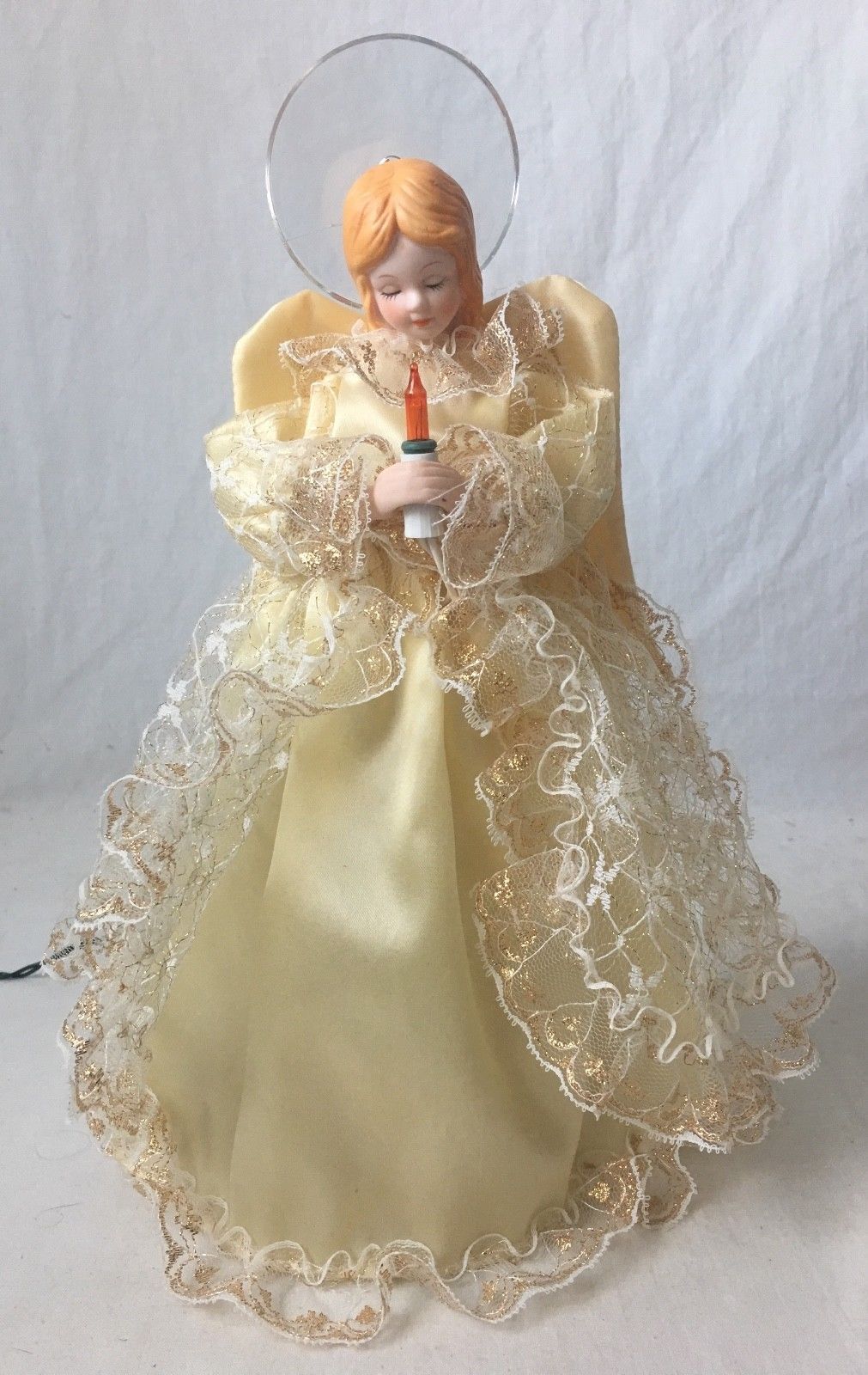 Cream Colored Angel Christmas Tree Topper Needs Light Bulb AS IS 12.5" - $19.95