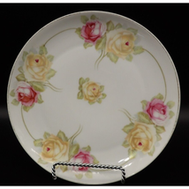 ZS &amp; C White Porcelain 8 3/8&quot; Salad Plate with Pink and Yellow Roses -Re... - $9.89