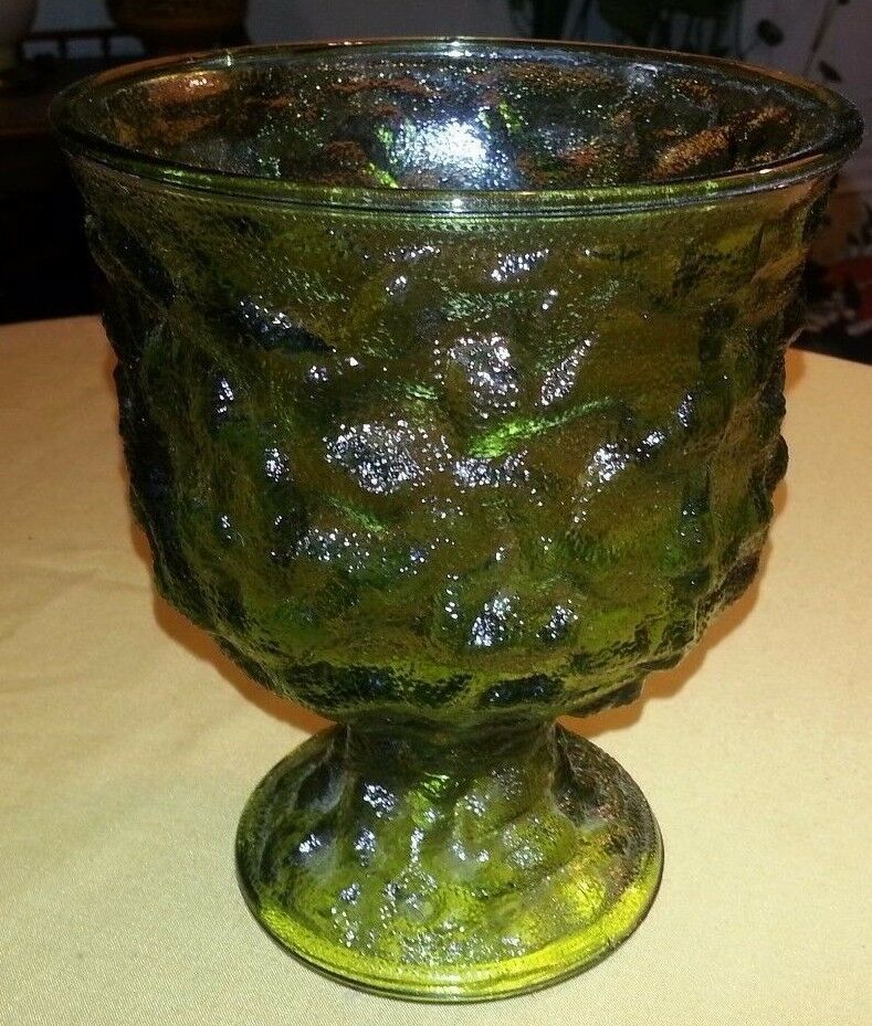 Vintage E.O. BRODY CO Green Glass 6.5" Textured Crinkle Vase or Fruit Bowl - $17.96