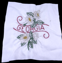 Georgia Embroidered Quilted Square Frameable Art State Needlepoint Vtg 8.5&quot; - $27.90