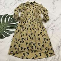 Max Studio Womens Vintage Y2k Ruffle Dress Size XS Tan Blue Birds Academia - £23.18 GBP