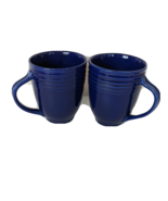 Navy Blue Ribbed Coffee Mugs Large Handle Lot 2 Dishwasher Microwave Safe - £19.15 GBP