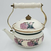 Vintage Tea Kettle Tea Pot Enamel Ware Purple Floral Flower Preferred stock - $38.09