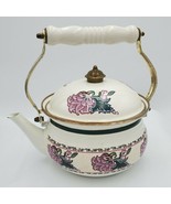 Vintage Tea Kettle Tea Pot Enamel Ware Purple Floral Flower Preferred stock - $725.21 MXN