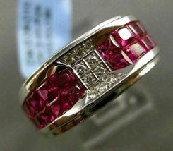 Estate Wide 3.53Ct Diamond Red Princess Ruby 18Kt White Gold Over 3D Mens Ring - £89.08 GBP
