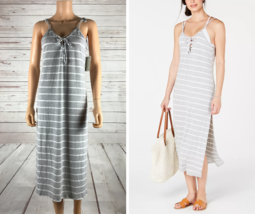 MIKEN SWIM Gray/Striped Soft Knit Sleeveless Cover-Up Dress w/Side Slits... - £9.39 GBP