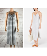 MIKEN SWIM Gray/Striped Soft Knit Sleeveless Cover-Up Dress w/Side Slits... - £9.24 GBP