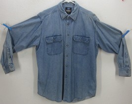 Pure Stuff Men&#39;s Sz (Large) BUTTON-FRONT Blue Denim Shirt Chest Pockets - £23.46 GBP