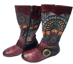 SOCOFY Women&#39;s Boots Adjustable Calf Tall Leather Tribal Bohemia BOHO 39 US 7 - £47.51 GBP