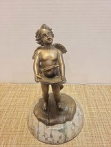 Antique Classic Bronze 8&quot; Cherub Singing Sculpture w/Marble Base. HEAVY - £126.52 GBP