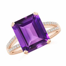 Authenticity Guarantee 
Natural Amethyst Split Shank Cocktail Ring with Diamo... - £952.85 GBP