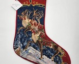 Sferra Needlepoint Reindeer Christmas Stocking Flying Handmade Velvet Ba... - $95.00