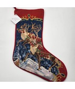 Sferra Needlepoint Reindeer Christmas Stocking Flying Handmade Velvet Ba... - £74.27 GBP
