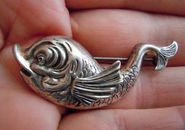FISH Vintage Sterling Silver Brooch Pin - BEAU STERLING - 1 3/4 inches wide - £35.97 GBP