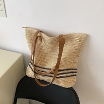 Summer Straw Shoulder Bags for Women Striped Woven Seaside Beach Vacation Shoppi - £29.95 GBP