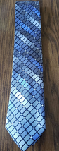 Kenneth Cole Reaction Tie Blue and Gray Square Diamond Pattern 100% Silk - £7.81 GBP