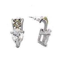 Two Tone .925 Sterling Silver Gold Plated Pear Cut AAA Grade CZ Earrings - £15.02 GBP
