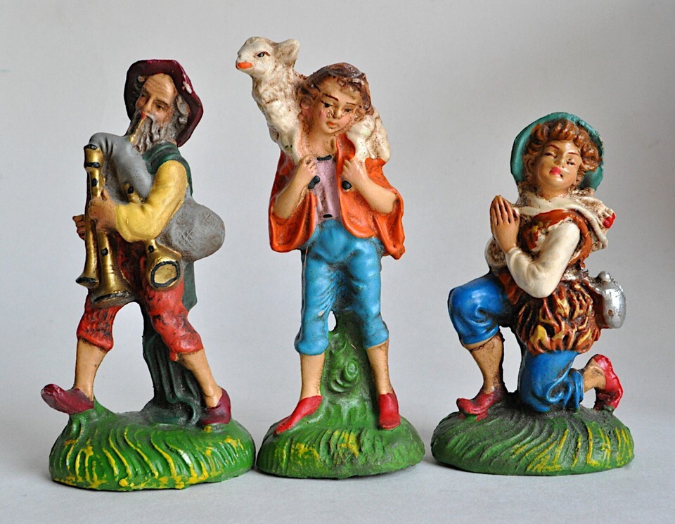 Vintage 14 Piece Lighted Creche Italy Nativity Set Manger Scene Aged Chalkware Item image 14