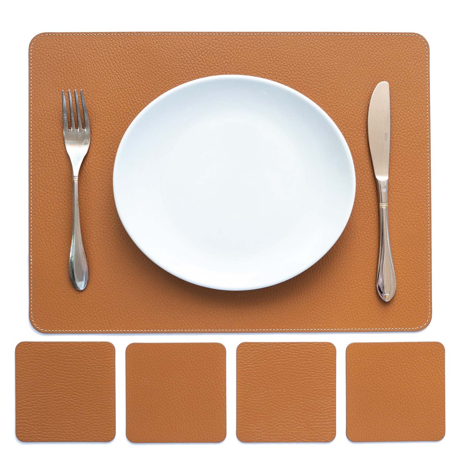 Primary image for Table Placemats and coasters in Recycled Leather, Dining table sets - Cognac