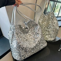 D color totes bag large capacity sequins pillow handbag bag luxury sparkling bucket bag thumb200