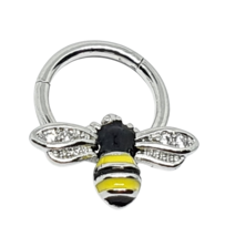 Bumble Bee Clicker Gem CZ 16g (1.2mm) Steel 8mm Hinged Septum Daith Rook Earring - £11.83 GBP